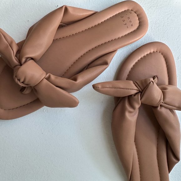 Leather Bow Sandals Flats W10 - Picture 5 of 5